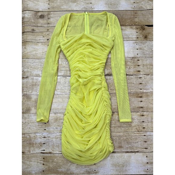 House of CB Valentina Dress in Chartreuse Yellow - Picture 2 of 4
